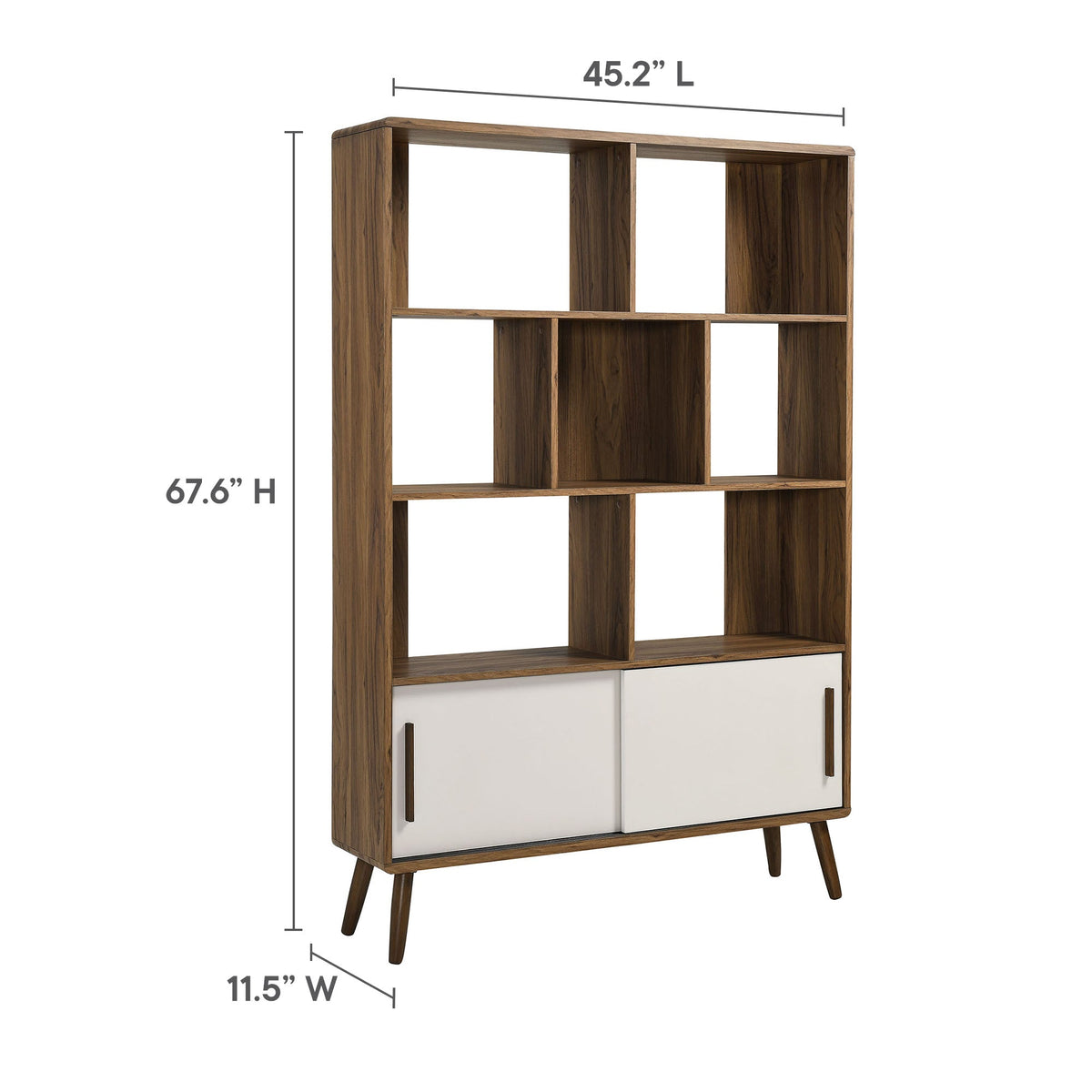 Transmit 45in four-tier bookcase with sliding doors, wood finish, HouseOfZazla living room on Tampa Home & Garden Store