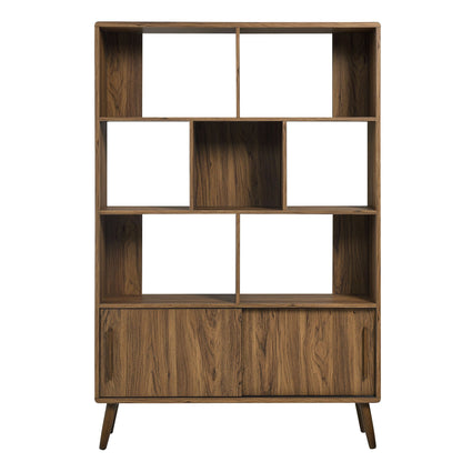 Transmit 45in four-tier wood bookcase with grid shelving and mid-century legs on Tampa Home & Garden Store