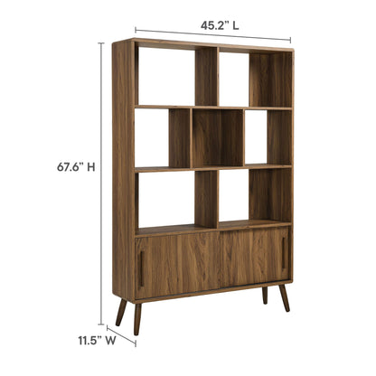 Transmit 45in Four-Tier Bookcase with Sliding Doors by HouseOfZazla warm brown wood finish on Tampa Home & Garden Store