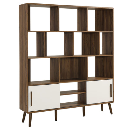 Transmit 59in bookcase with sliding doors, walnut finish, white panels, HouseOfZazla on Tampa Home & Garden Store