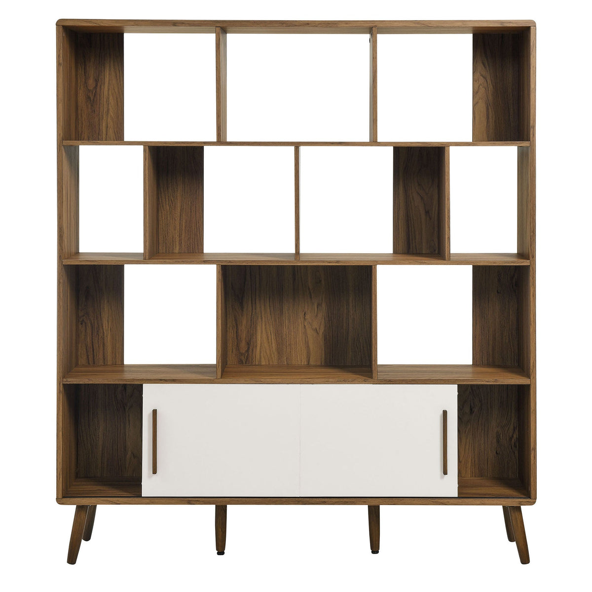 Transmit 59-inch wood bookcase with sliding doors; open cubbies above and white lower doors on Tampa Home & Garden Store