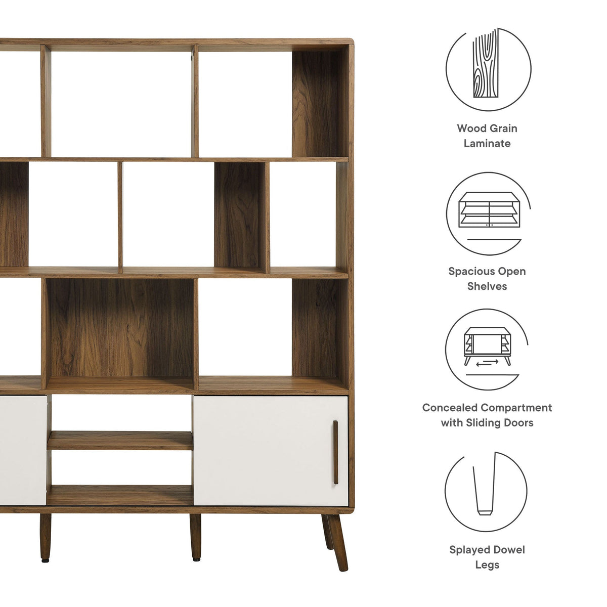 Transmit 59-inch bookcase with sliding doors, wood grain laminate living room storage on Tampa Home & Garden Store