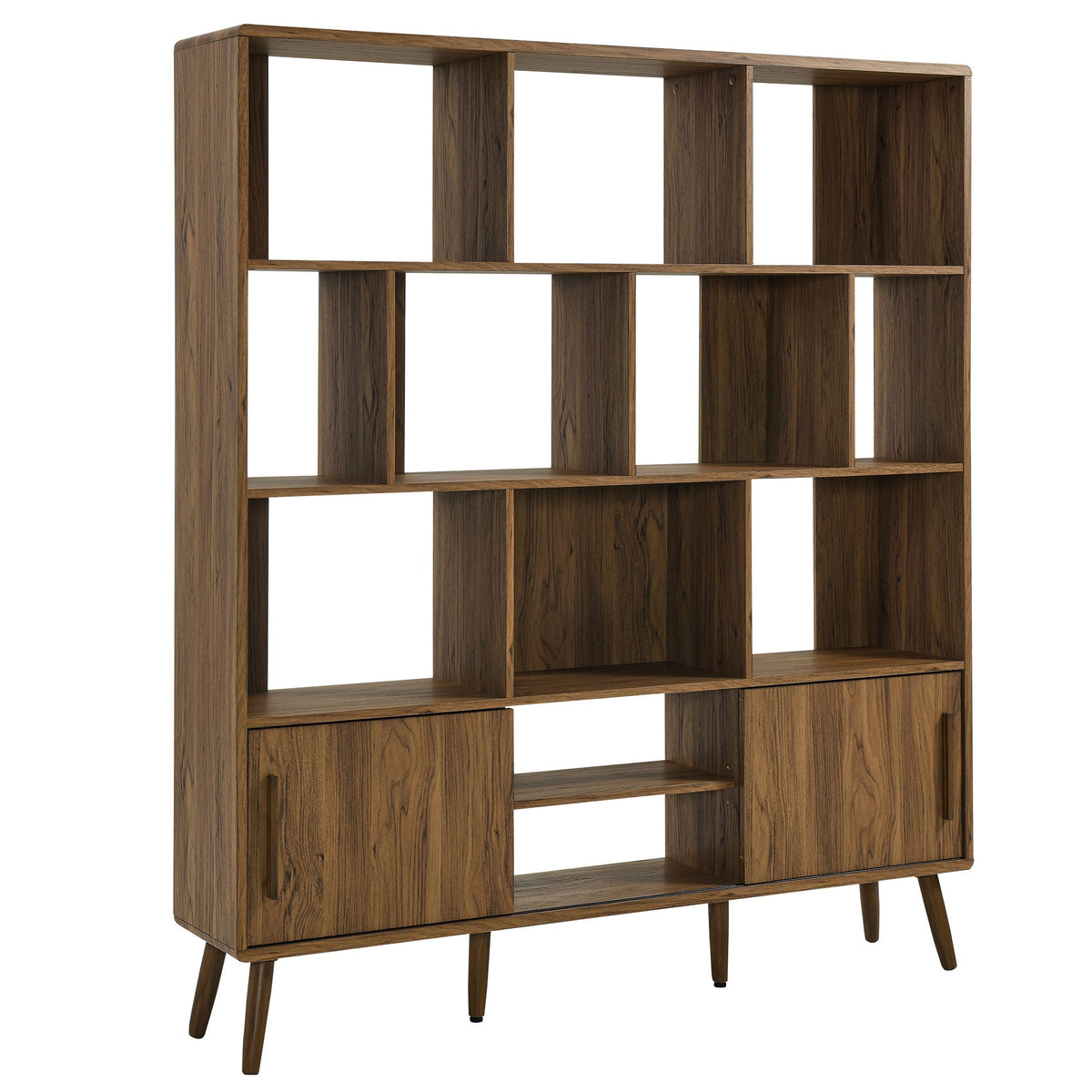Transmit 59in walnut bookcase with sliding doors, open cubbies and lower cabinet by Modway on Tampa Home & Garden Store