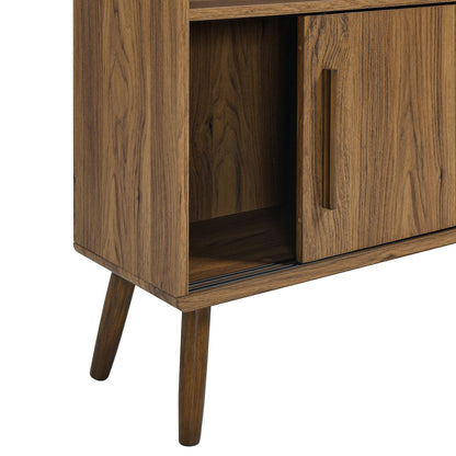 Transmit 59in bookcase with sliding doors in walnut finish and mid-century legs on Tampa Home & Garden Store