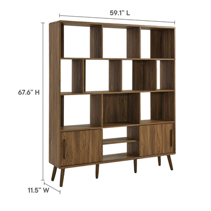 Transmit 59-in bookcase with sliding doors in dark walnut, living room shelving by Modway on Tampa Home & Garden Store