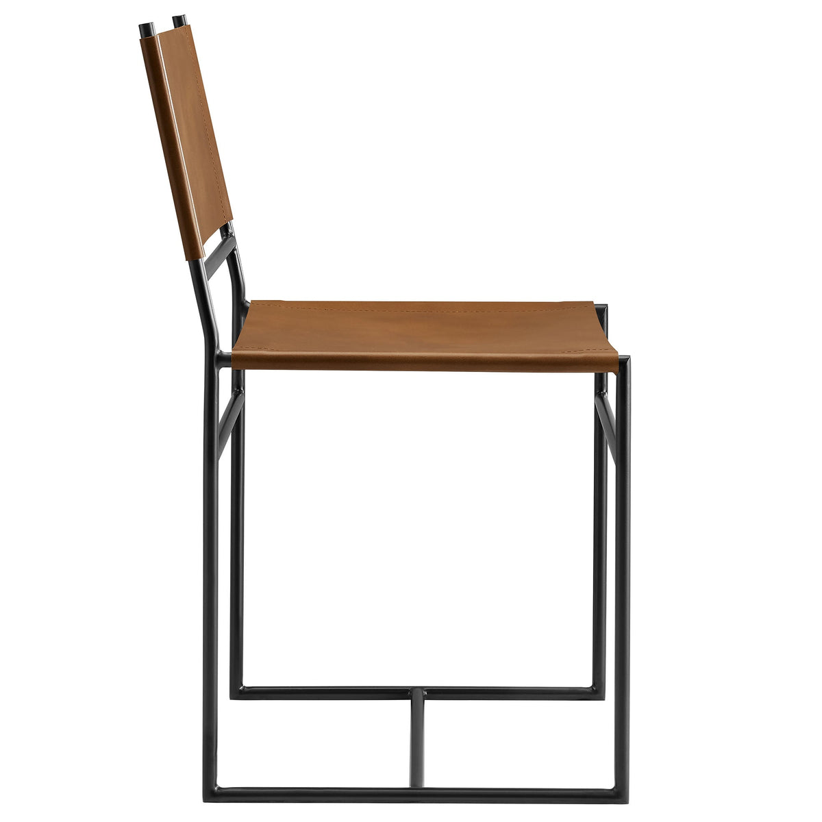 Thatcher Leather and Metal Dining Chair by Modway, brown leather seat and black metal frame on Tampa Home & Garden Store