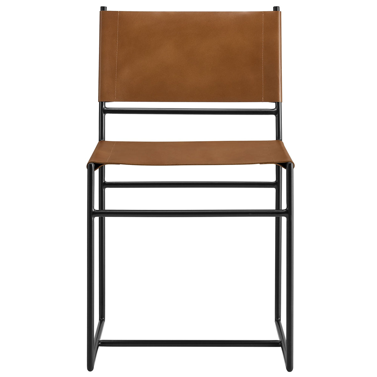 Thatcher Leather and Metal Dining Chair brown leather upholstery with black metal frame on Tampa Home & Garden Store
