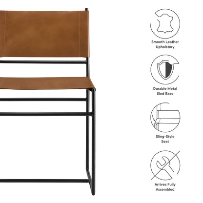 Thatcher Leather and Metal Dining Chair tan leather upholstery with black metal frame on Tampa Home & Garden Store