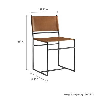 Thatcher leather and metal dining chair with tan leather seat and black metal frame on Tampa Home & Garden Store