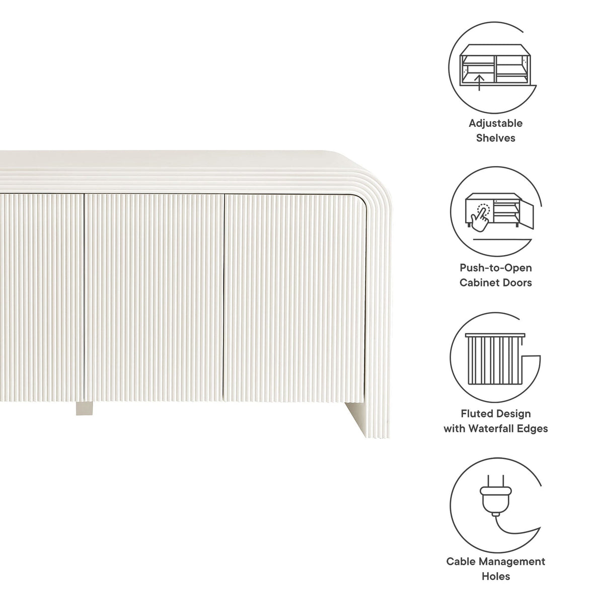 Waterflute 70in fluted sideboard cabinet by Modway, cream ribbed exterior on Tampa Home & Garden Store