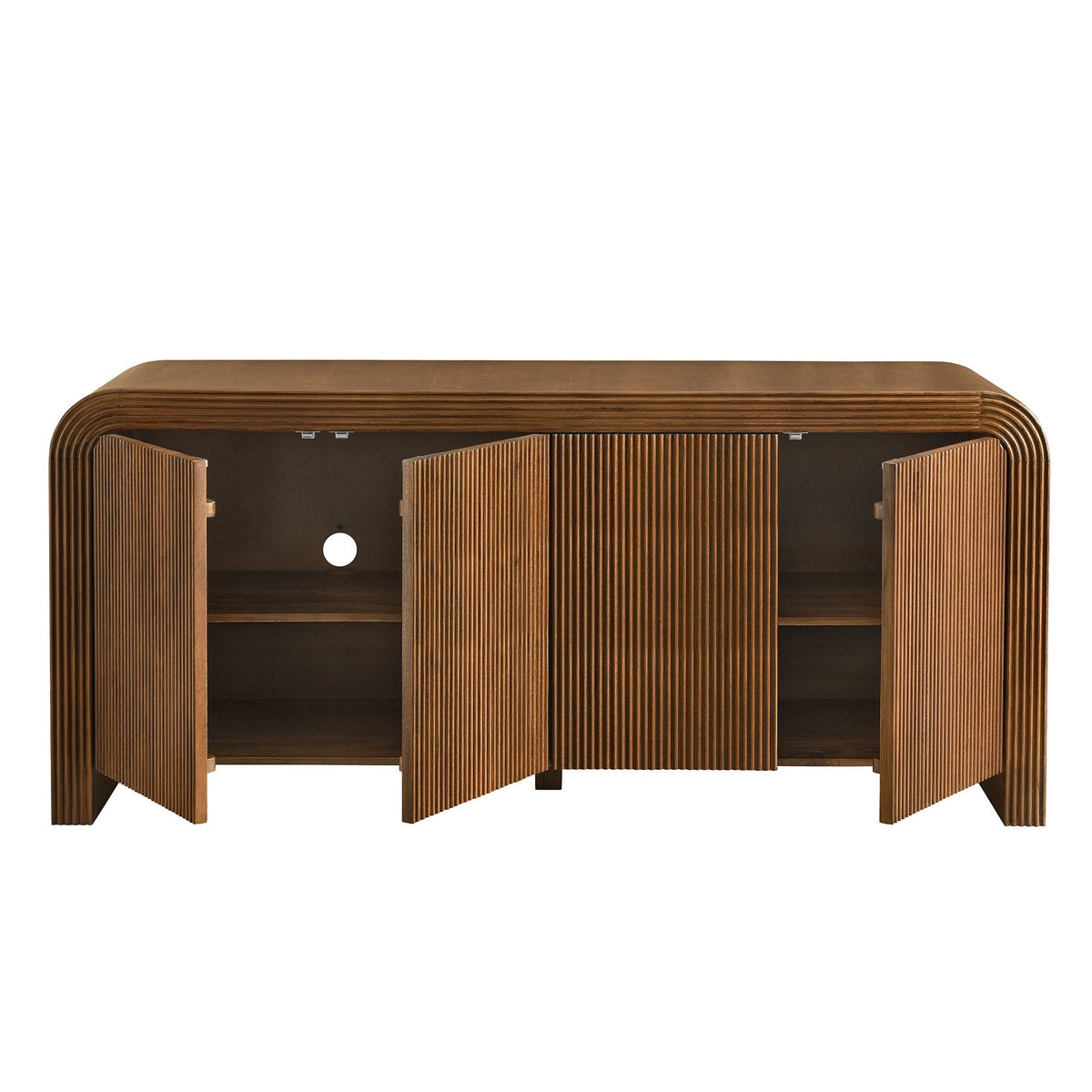 Waterflute 70in fluted sideboard cabinet brown wood with ribbed doors by HouseOfZazla on Tampa Home & Garden Store