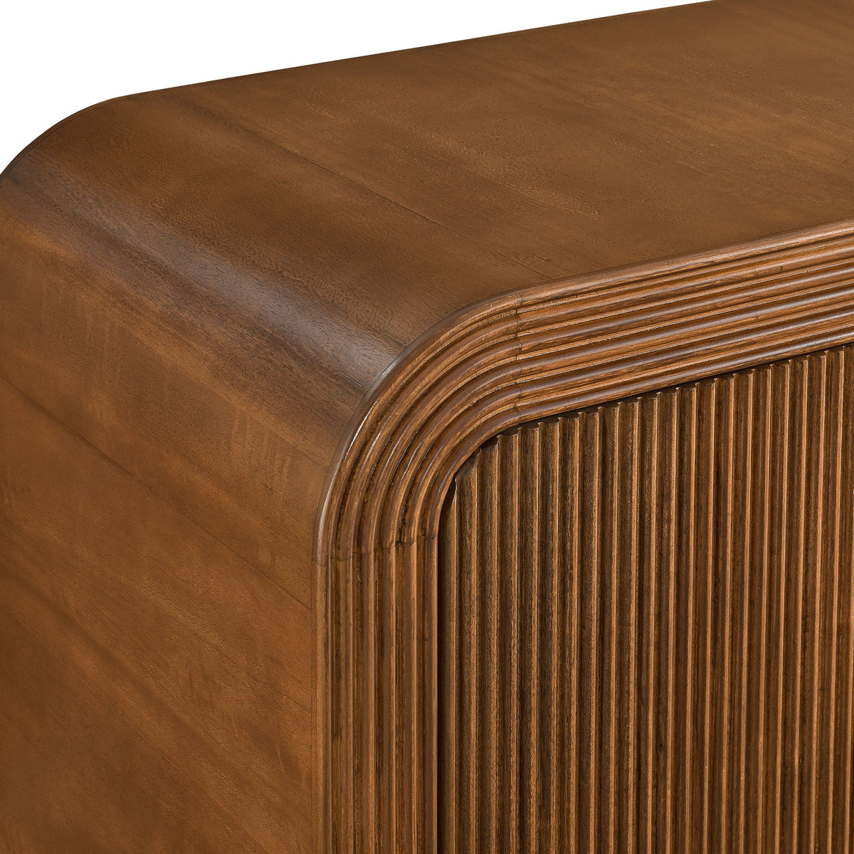 Waterflute 70in fluted sideboard cabinet warm brown wood with ribbed edge HouseOfZazla on Tampa Home & Garden Store