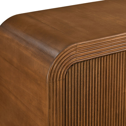 Waterflute 70in fluted sideboard cabinet warm brown wood with ribbed edge HouseOfZazla on Tampa Home & Garden Store