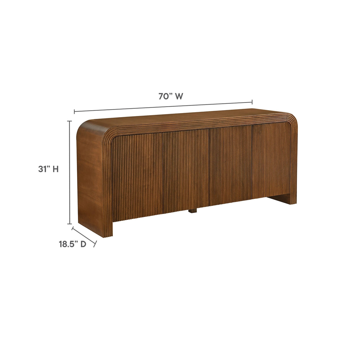 Waterflute 70in fluted sideboard cabinet in warm wood finish by HouseOfZazla on Tampa Home & Garden Store