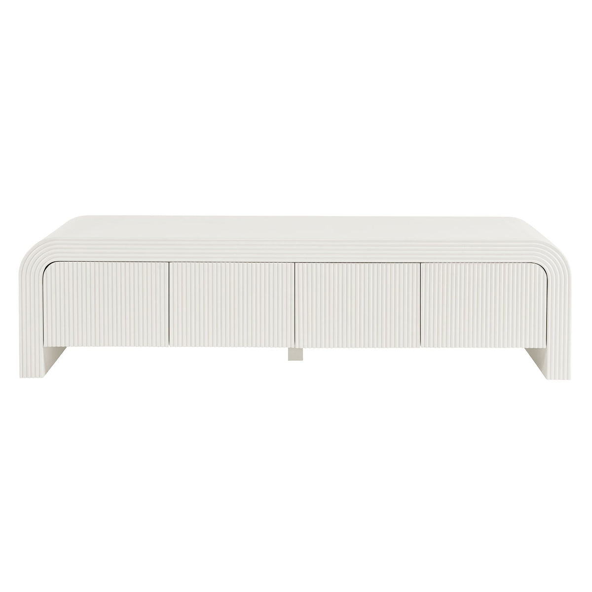Waterflute 68in fluted TV stand, white ribbed doors, curved edges on Tampa Home & Garden Store