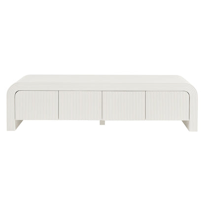 Waterflute 68in fluted TV stand, white ribbed doors, curved edges on Tampa Home & Garden Store