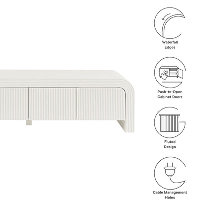 Waterflute 68-inch Fluted TV Stand by Modway, white grooved cabinet doors for living room on Tampa Home & Garden Store