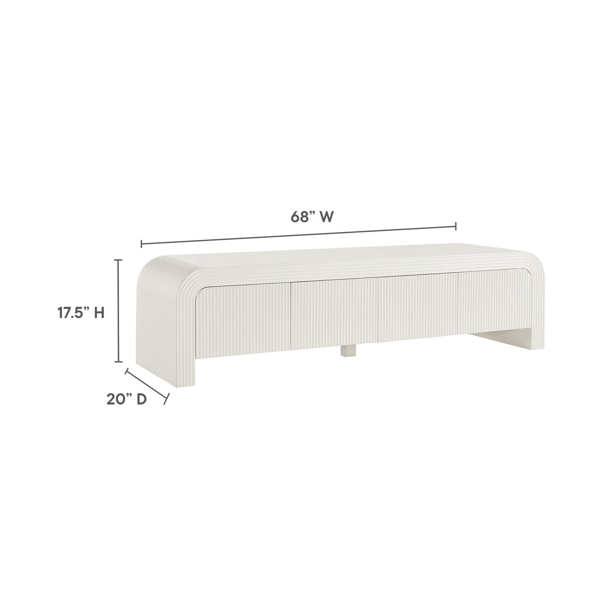 Waterflute 68in fluted TV stand by Modway in ivory white with ribbed panels, low-profile on Tampa Home & Garden Store