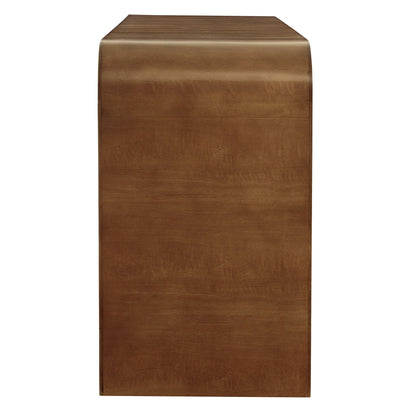 Waterflute 68in fluted TV stand in warm brown wood finish with curved edges on Tampa Home & Garden Store