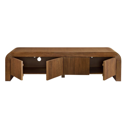 Waterflute 68-inch fluted TV stand in warm brown wood with curved ribbed panels on Tampa Home & Garden Store
