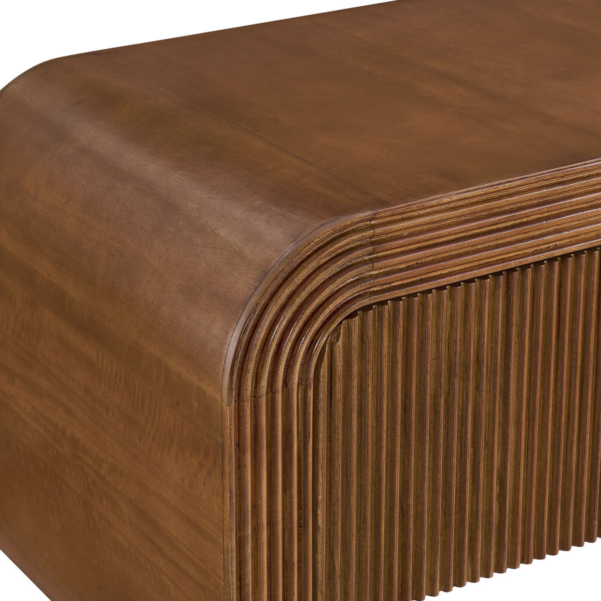 Waterflute 68in fluted TV stand in warm brown wood with curved edges and ribbed panels on Tampa Home & Garden Store