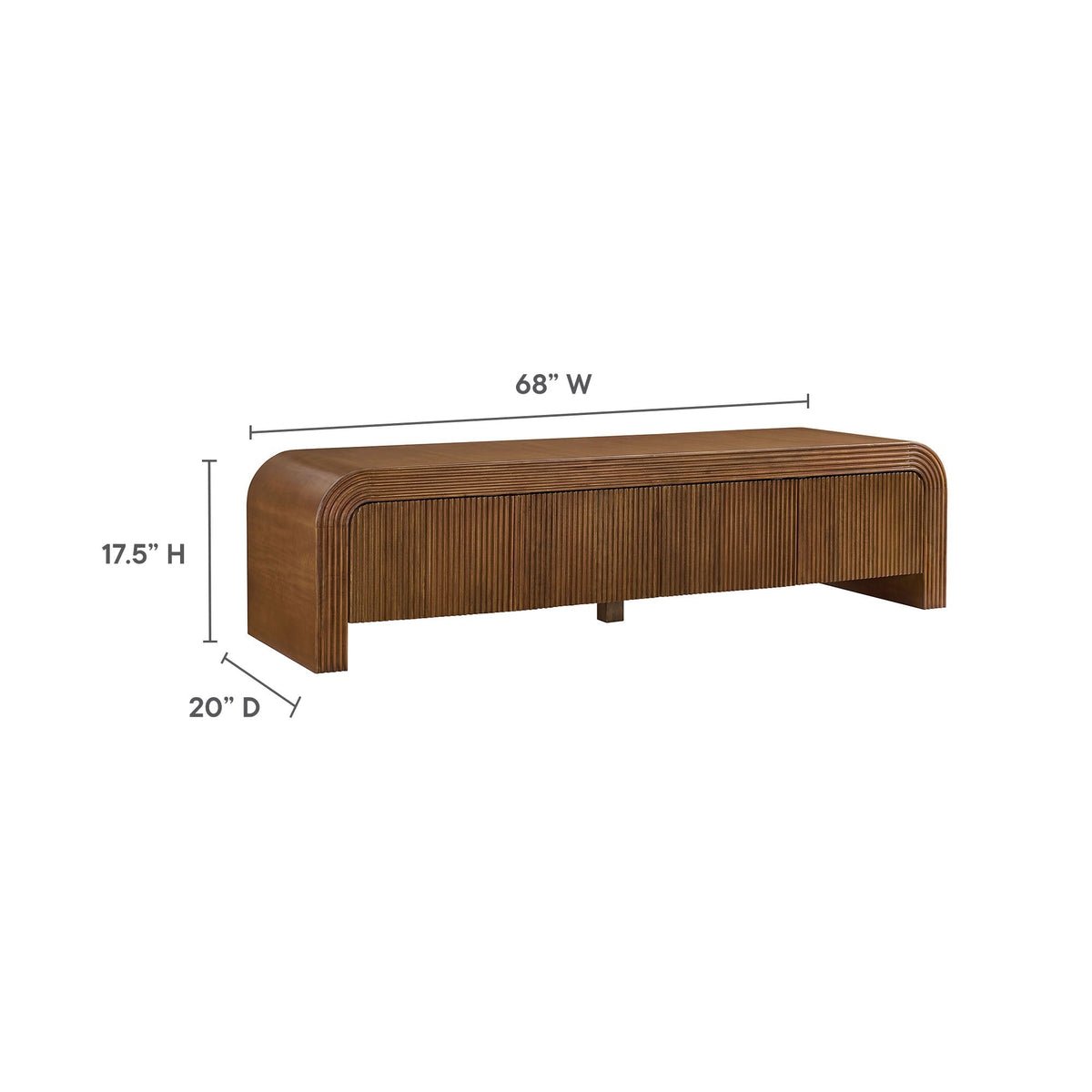 Waterflute 68in fluted TV stand, warm wood finish with curved grooved panels by Modway on Tampa Home & Garden Store