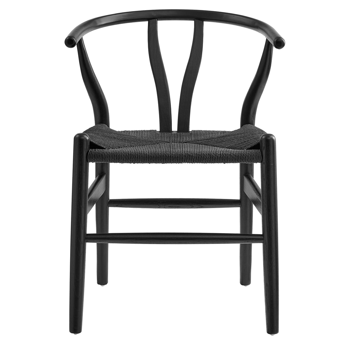 Amish 29-inch wood dining chair in black with woven seat and curved back on Tampa Home & Garden Store