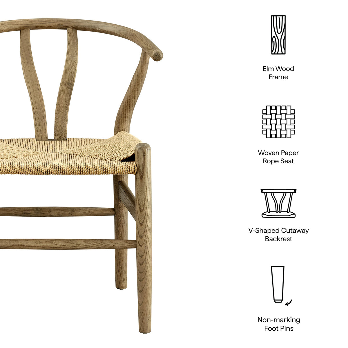 Amish 29in wood dining chair with natural elm wood frame and woven paper rope seat on Tampa Home & Garden Store