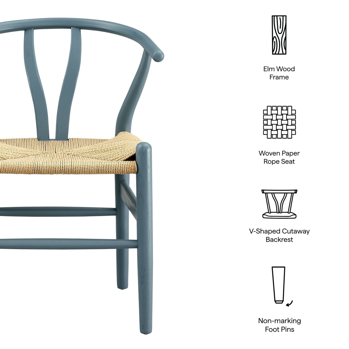 Amish 29in wood dining chair with blue elm wood frame and woven paper rope seat on Tampa Home & Garden Store