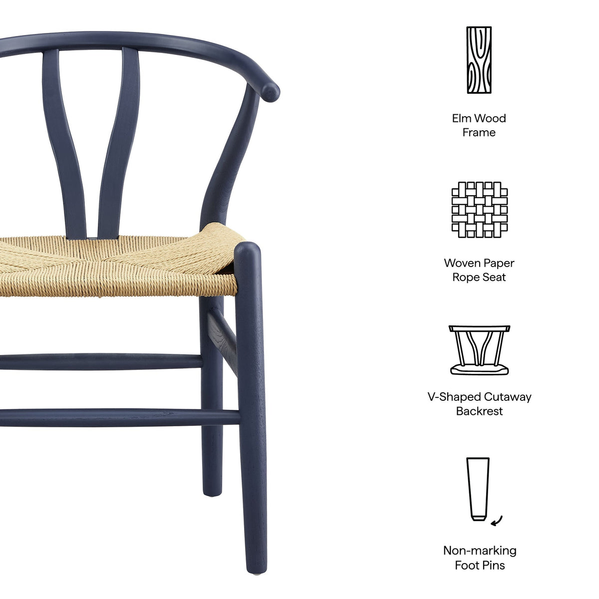Amish 29in Wood Dining Chair by Modway blue elm wood frame with woven paper rope seat on Tampa Home & Garden Store