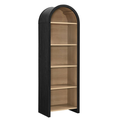 Evie Arched Narrow Bookcase Display Cabinet by Modway in black frame with natural wood shelves on Tampa Home & Garden Store