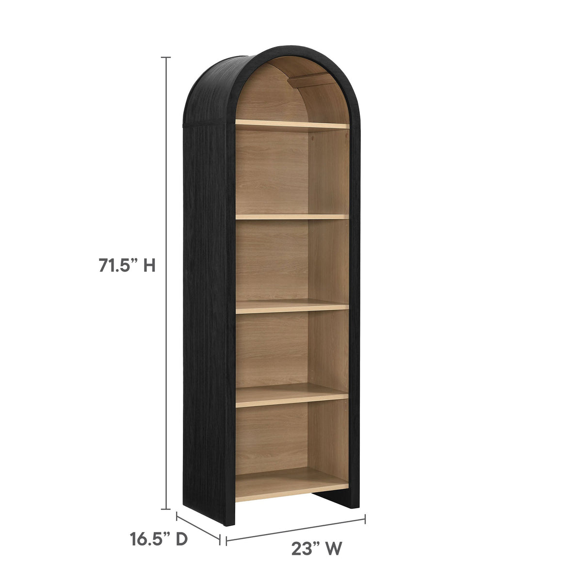 Evie Arched Narrow Bookcase Cabinet by Modway, black exterior with natural wood shelves on Tampa Home & Garden Store