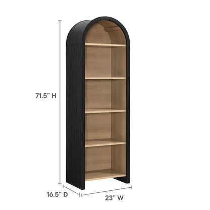 Evie Arched Narrow Bookcase Cabinet by Modway, black exterior with natural wood shelves on Tampa Home & Garden Store