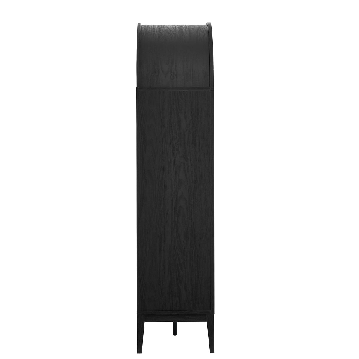 Nolan Arched Bar Cabinet in black wood finish with curved top and slender legs on Tampa Home & Garden Store