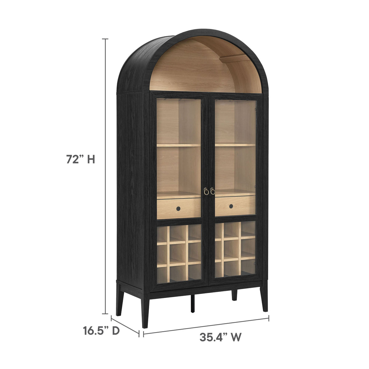 Nolan Arched Bar Cabinet by Modway, black finish with glass doors and bottle racks on Tampa Home & Garden Store