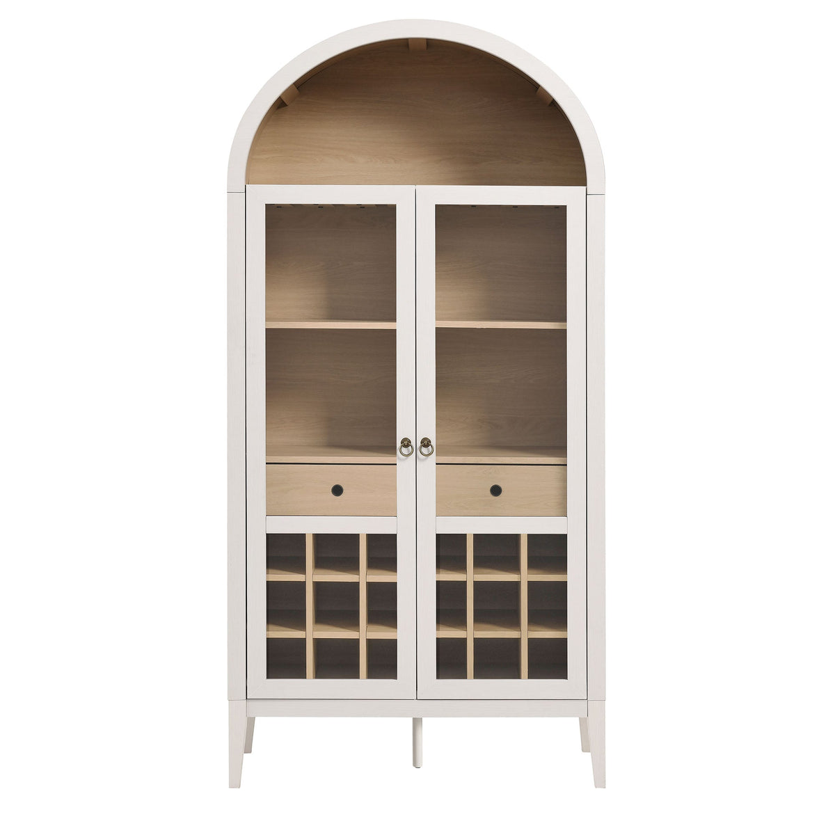 Nolan Arched Bar Cabinet by Modway, white finish with glass-pane doors and interior shelves on Tampa Home & Garden Store