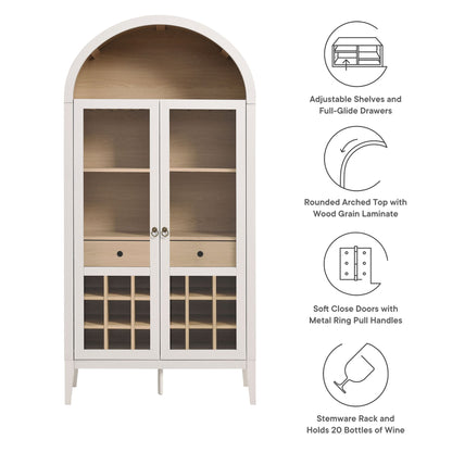 Nolan Arched Bar Cabinet by Modway white wood with glass-front doors interior on Tampa Home & Garden Store