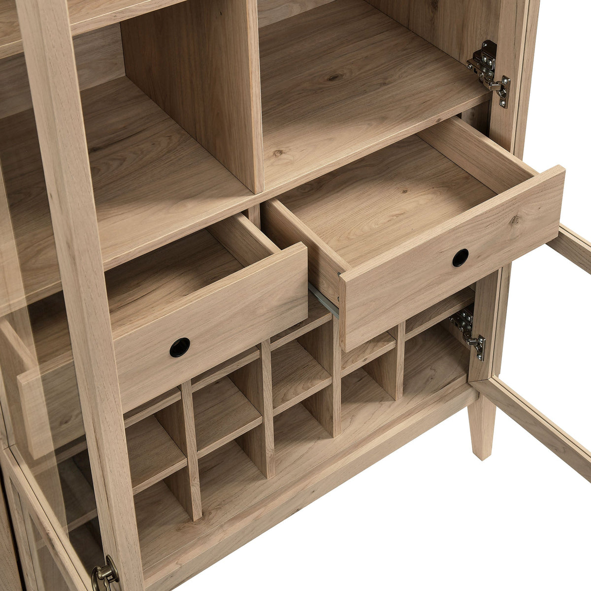 Nolan Arched Bar Cabinet Modway, natural wood finish with open cubbies and drawers on Tampa Home & Garden Store