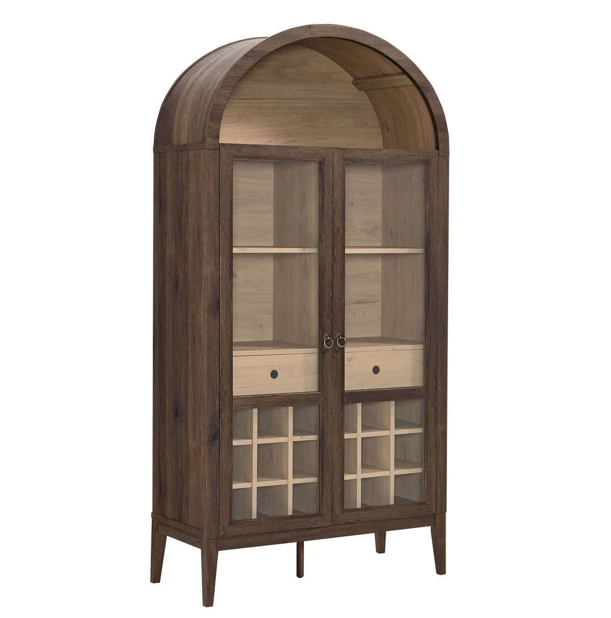 Nolan Arched Bar Cabinet by Modway in dark wood with glass doors and grid wine storage on Tampa Home & Garden Store