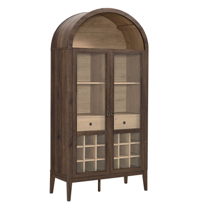 Nolan Arched Bar Cabinet by Modway in dark wood with glass doors and grid wine storage on Tampa Home & Garden Store