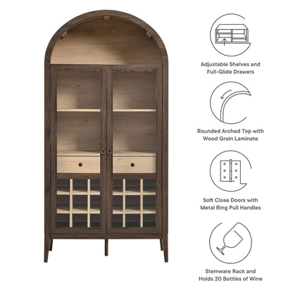 Nolan Arched Bar Cabinet by Modway in dark wood with glass doors, ring pulls and drawers on Tampa Home & Garden Store