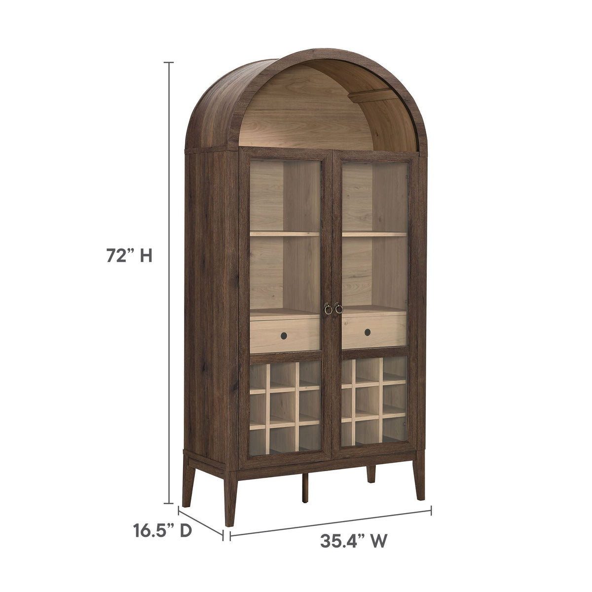 Nolan Arched Bar Cabinet by Modway dark wood with glass doors, arched top, wine shelves on Tampa Home & Garden Store