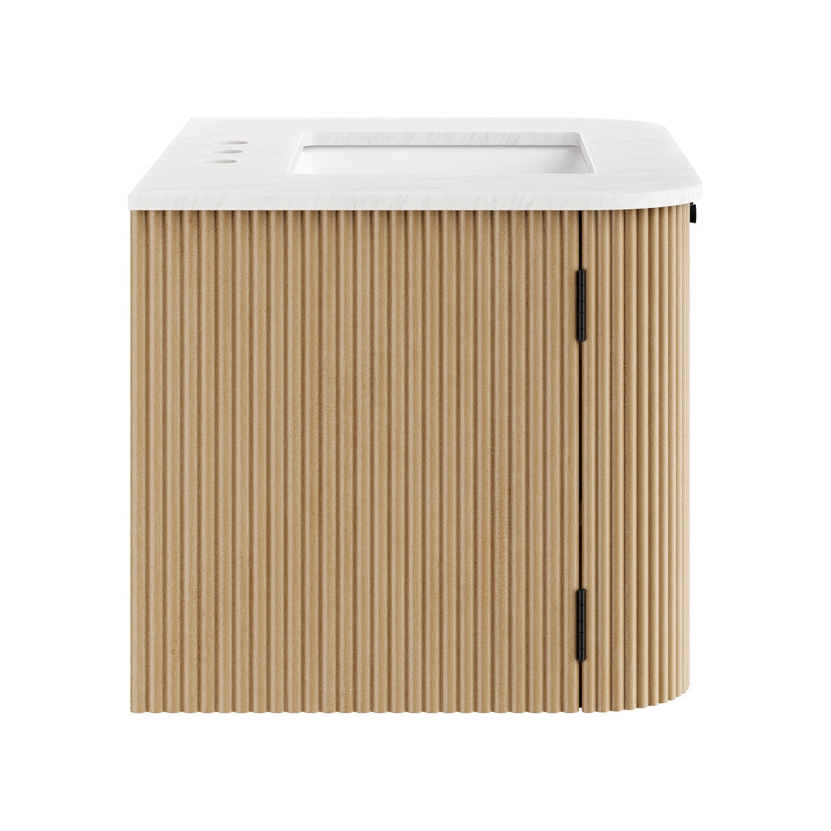 Zia Wall-Mount Vanity with marble sink, white top, light wood slat cabinet by HouseOfZazla on Tampa Home & Garden Store