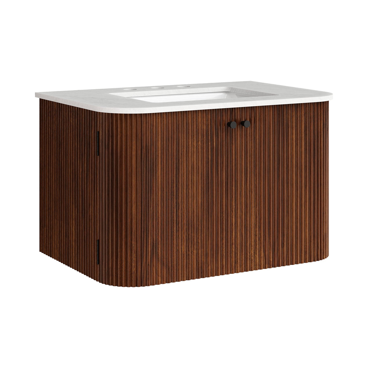 Zia wall-mount bathroom vanity with white marble sink and dark wood cabinet by HouseOfZazla on Tampa Home & Garden Store