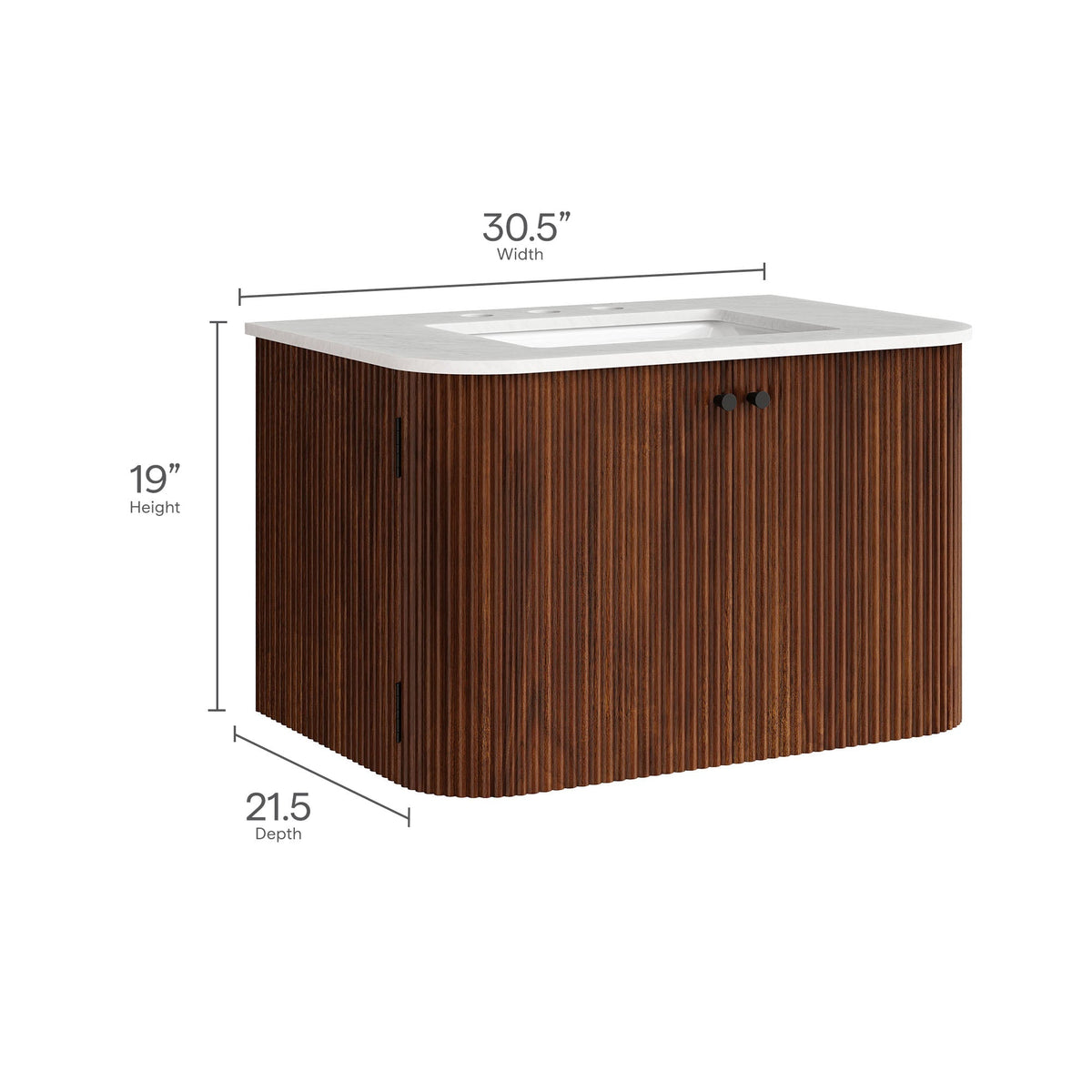 Zia Wall-Mount Bathroom Vanity with Marble Sink in dark wood veneer cabinet by HouseOfZazla on Tampa Home & Garden Store