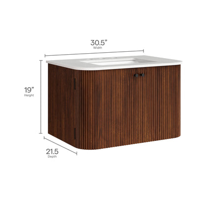 Zia Wall-Mount Bathroom Vanity with Marble Sink in dark wood veneer cabinet by HouseOfZazla on Tampa Home & Garden Store
