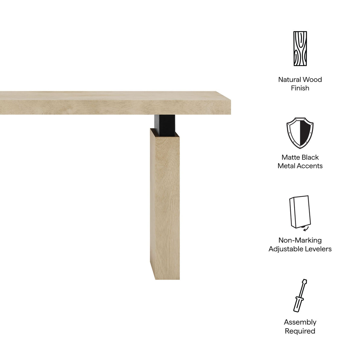 Piston 52in rectangular wood console table with natural finish and matte black metal accents on Tampa Home & Garden Store