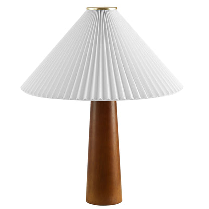 Jessica wooden-base table lamp with white pleated fabric shade and wood stem on Tampa Home & Garden Store