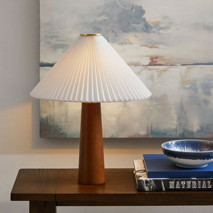 Jessica Wooden Base Table Lamp with Pleated Fabric Shade, brass top ring on Tampa Home & Garden Store
