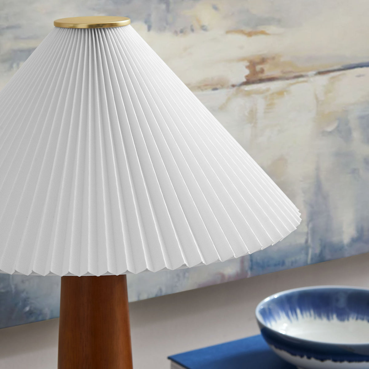 Jessica wooden-base table lamp with pleated white fabric shade, wooden stand HouseOfZazla on Tampa Home & Garden Store